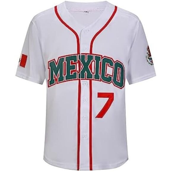 NEW Men's Mexico Jersey #34#7 Stitched Baseball Uniform with Mexican Flag Jersey - Picture 8 of 8